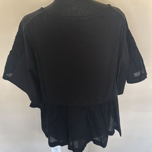 Anthropologie Black Flutter Sleeve Crop Blouse - Picture 7 of 7